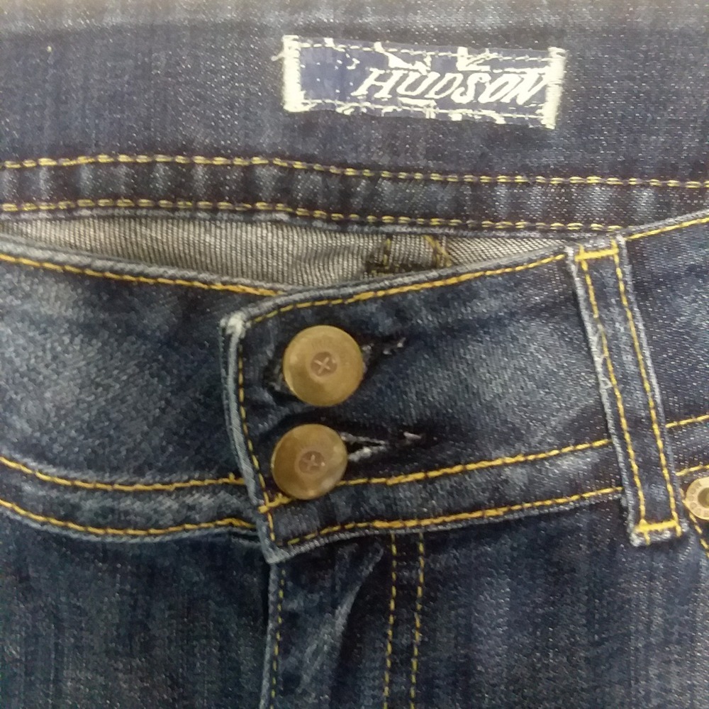 Hudson Jeans Low Rise Bootcut Triangle Flap Pocket Dark Blue Wash Size31 USA Y2K - Picture 4 of 15